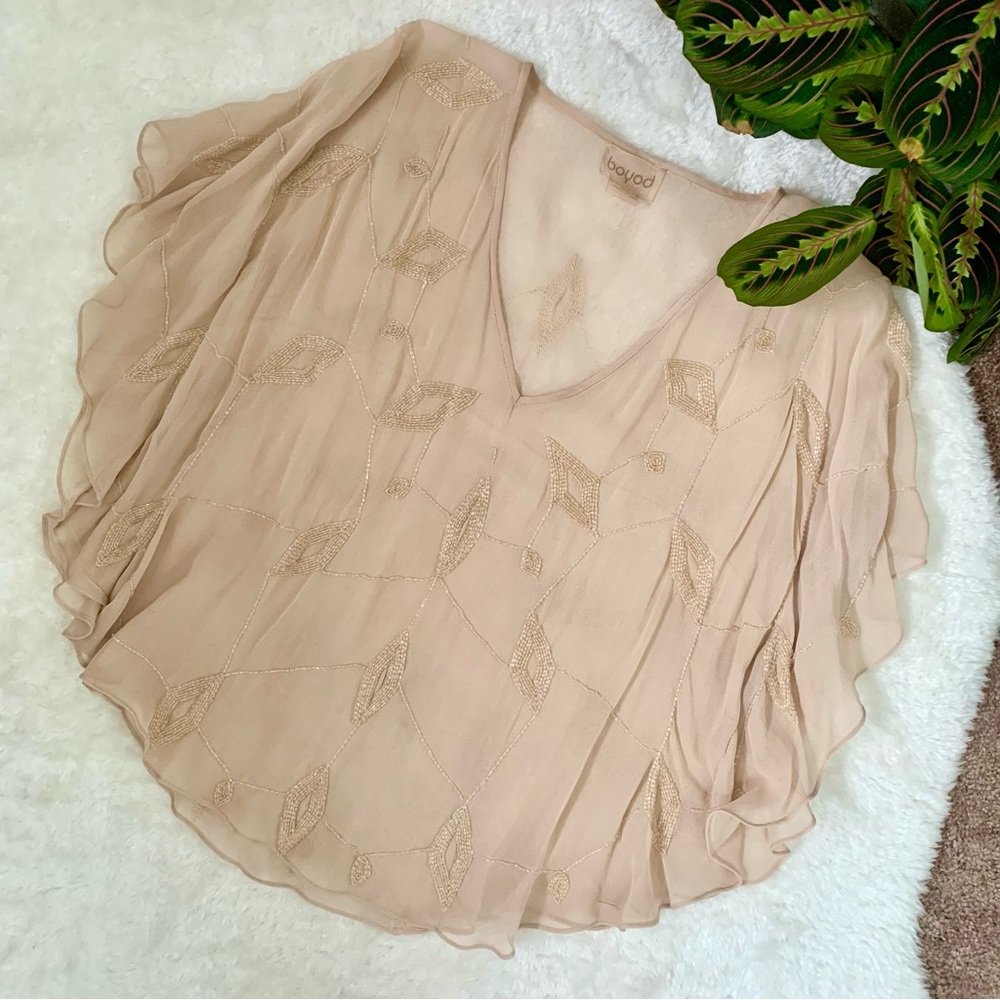 Neiman Marcus Boyod Sheer Beaded Blouse